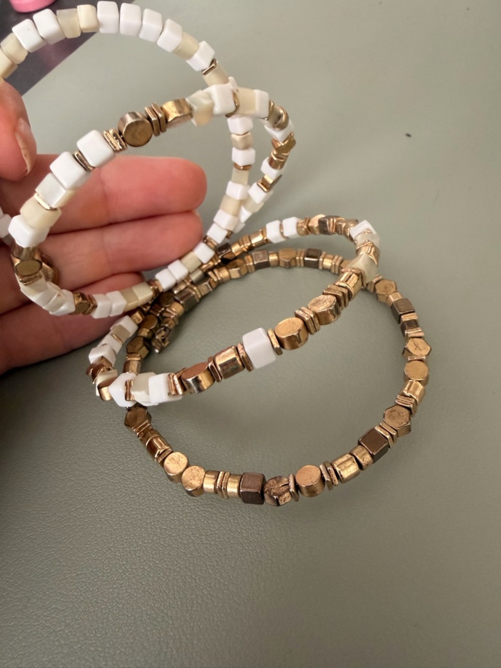Stella & Dot White and Gold Coil Beaded Bracelet - Picture 2 of 3